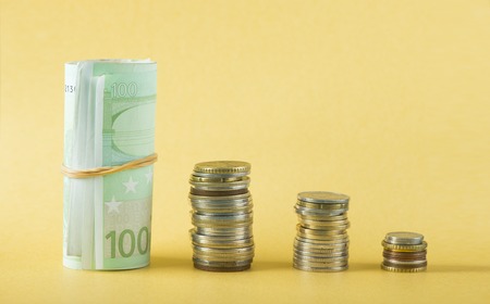 Background of banknotes. Euro banknotes 50 fifty. Money background.の写真素材