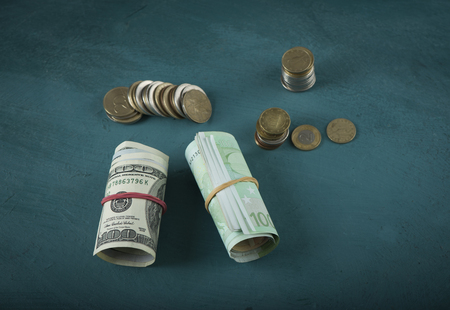 Background of banknotes. Euro banknotes 50 fifty. Money background.の写真素材