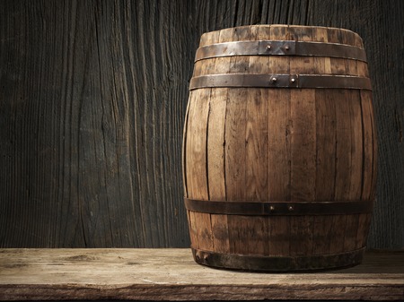 Wooden barrel for wine with steel ring. Clipping path included.の写真素材