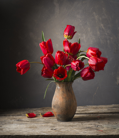 Still life with yellow tulipsの写真素材