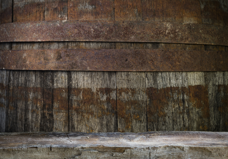 Wooden oak barrel isolated on white backgroundの写真素材