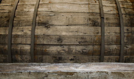 Wooden oak barrel isolated on white backgroundの写真素材