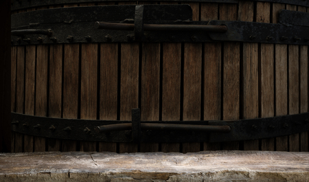 Wooden oak barrel isolated on white backgroundの写真素材