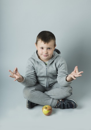 Asian young boy expression of disgust ,Concept dislike Bananaの写真素材