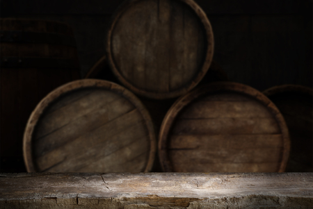 Wooden oak barrel isolated on white backgroundの写真素材