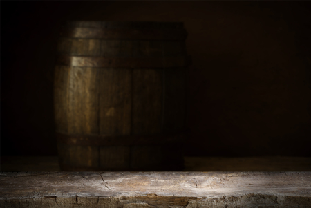 Wooden oak barrel isolated on white backgroundの写真素材