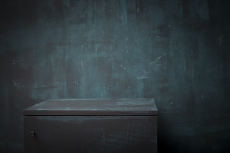 background of barrel and worn old table of wood.の写真素材