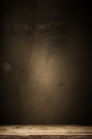 background of barrel and worn old table of wood.の写真素材