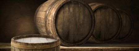 background of barrel and worn old table of wood