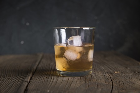 Whiskey with ice. Top view with copy space.の写真素材