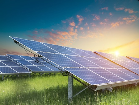 Solar panel, photovoltaic, alternative electricity source - selective focus, copy space.