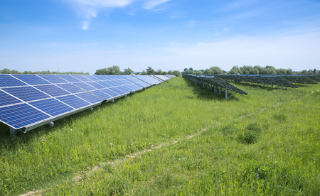 Solar panel, photovoltaic, alternative electricity source - selective focus, copy space.
