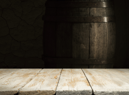 Wooden oak barrel isolated on white background.の写真素材