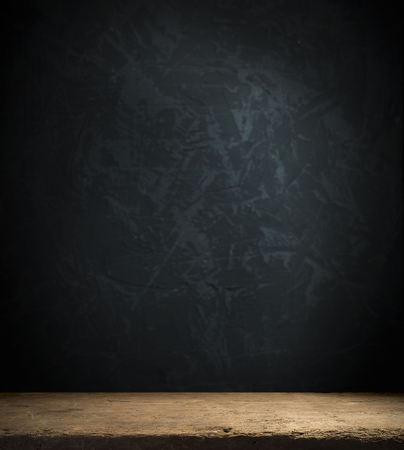 background of barrel and worn old table of woodの写真素材