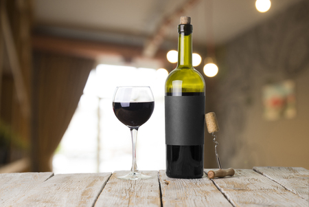 Wine bar tasting set up tray decoration bottles in restaurantの写真素材