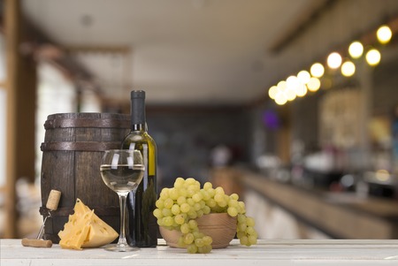 Wine bar tasting set up tray decoration bottles in restaurantの写真素材