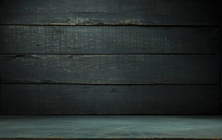 wood brown grain texture, dark wall background, top view of wooden tableの写真素材