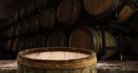 background of barrel and worn old table of wood
