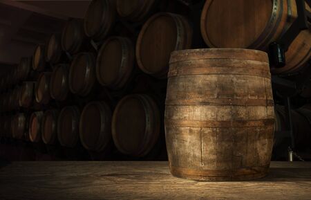 background of barrel and worn old table of wood