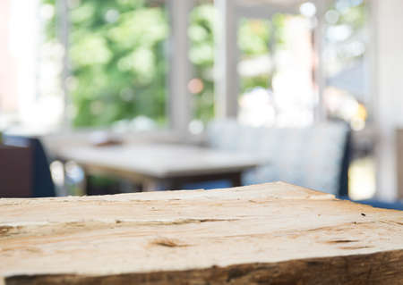 Table top counter with Blurred People in Restaurant Cafe backgroundの写真素材