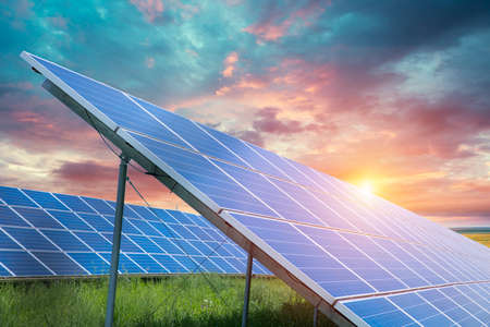 Solar Panels Against The Deep Blue Sky
