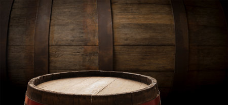 Wooden table with dark blurred background. Highの写真素材