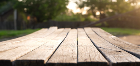 Wooden board empty table in front ofの写真素材