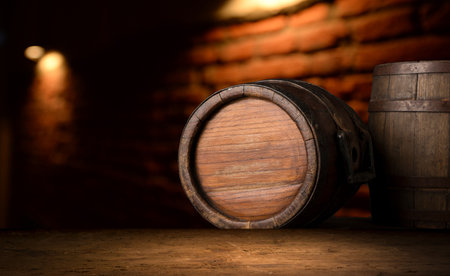 Beer. Still life with Vintage beer barrelの写真素材