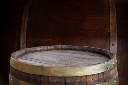 Wine casks at the winery. Stacked darkの写真素材