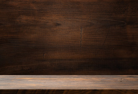 brown wooden plank desk table background textureの写真素材