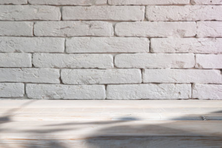 Wood table top on white blurred abstractの写真素材