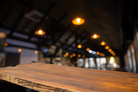 Empty wood table top and blur ofの写真素材