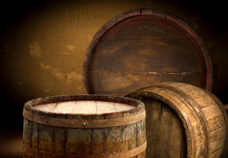 Oktoberfest beer barrel and beer glasses withの写真素材