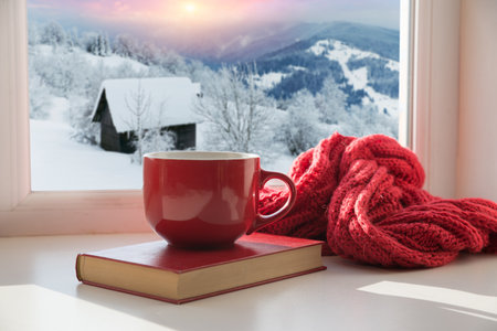 Cozy winter still life: mug of hotの写真素材