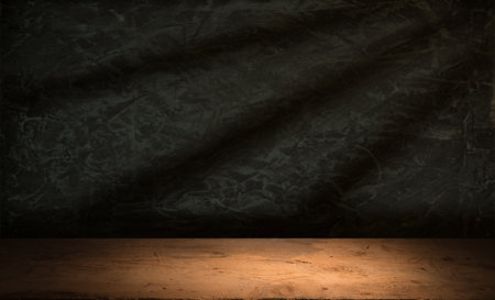 background of barrel and worn old tableの写真素材