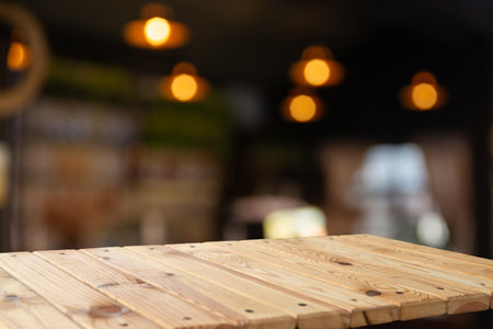 wood table on blur of cafe, coffeeの写真素材