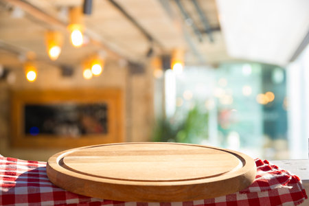 Empty of wood table top on blurの写真素材