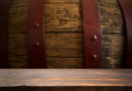background of barrel and worn old table