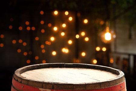 Empty wooden table in front of blurredの写真素材