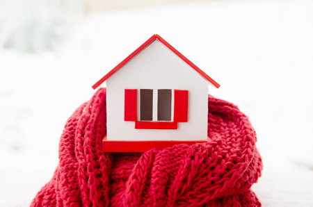 house in winter - heating system conceptの写真素材