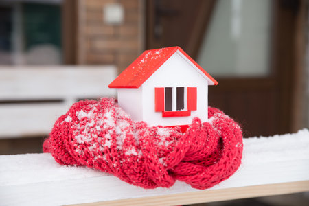 house in winter - heating system conceptの写真素材