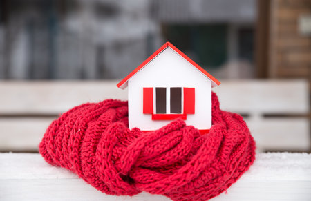 house in winter - heating system conceptの写真素材