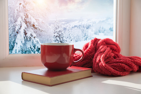 Winter background - cup with candy caneの写真素材
