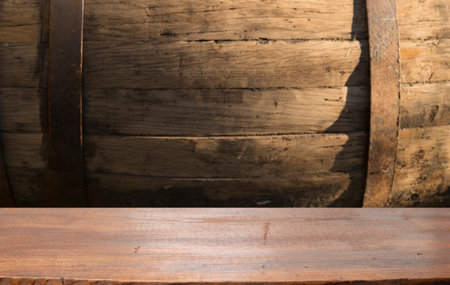 Wine or cognac barrels in the cellarの写真素材