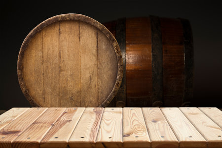 Wooden barrel for wine with steel ringの写真素材