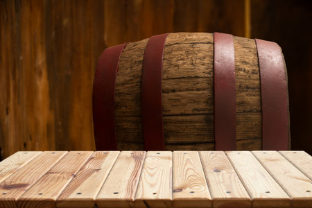 Wooden barrel for wine with steel ringの写真素材