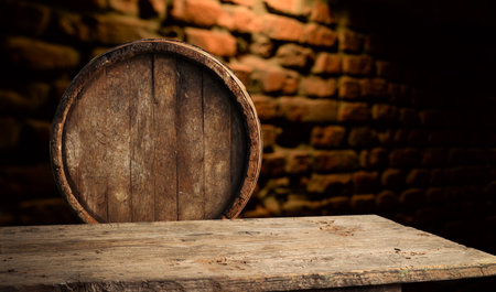 Wooden barrel for wine with steel ringの写真素材