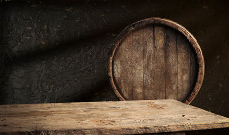 Wooden barrel for wine with steel ringの写真素材