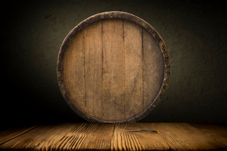 Wooden barrel for wine with steel ringの写真素材