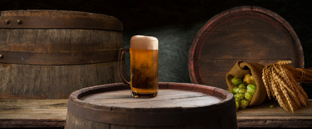 Oktoberfest beer barrel and beer glasses with